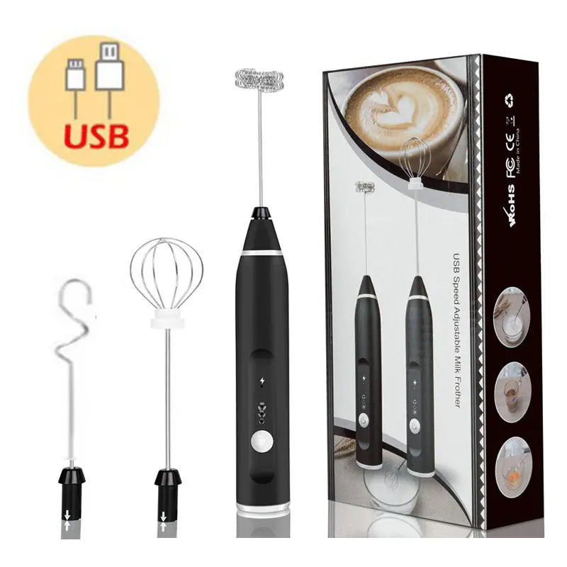 Black 304 Stainless Steel 3-Speed Handheld Electric Milk Frother, Egg Beater, Paint Mixer, and Milk Powder Blender Wholesale Hub