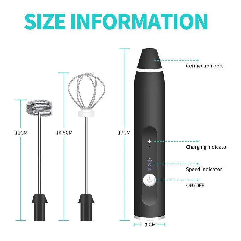 Black 304 Stainless Steel 3-Speed Handheld Electric Milk Frother, Egg Beater, Paint Mixer, and Milk Powder Blender Wholesale Hub