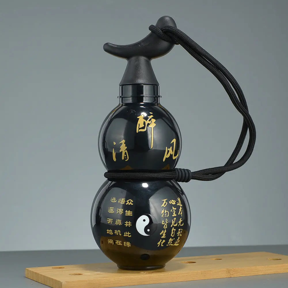 750ml Inspired Gourd Water Black Plastic Bottle - Stylish Chinese-Inspired Flask with Yin-Yang Design Wholesale Hub