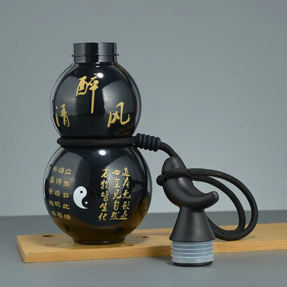 750ml Inspired Gourd Water Black Plastic Bottle - Stylish Chinese-Inspired Flask with Yin-Yang Design Wholesale Hub