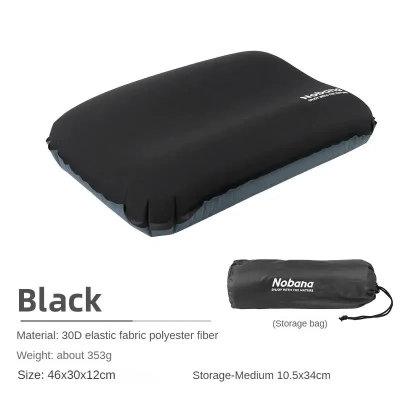 Black Automatic Inflatable 3D Outdoor Sponge Pillow - Portable Camping Travel Neck Cushion, Comfortable Air Mattress for Tent, Versatile Nap Pillow Wholesale Hub
