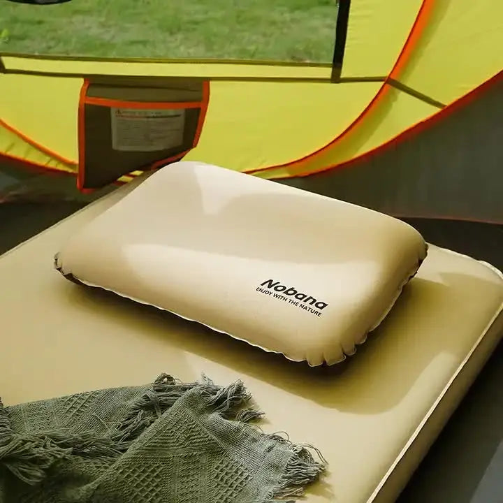 Black Automatic Inflatable 3D Outdoor Sponge Pillow - Portable Camping Travel Neck Cushion, Comfortable Air Mattress for Tent, Versatile Nap Pillow Wholesale Hub