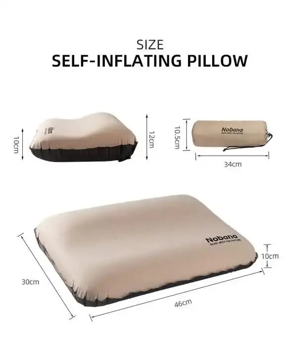 Black Automatic Inflatable 3D Outdoor Sponge Pillow - Portable Camping Travel Neck Cushion, Comfortable Air Mattress for Tent, Versatile Nap Pillow Wholesale Hub