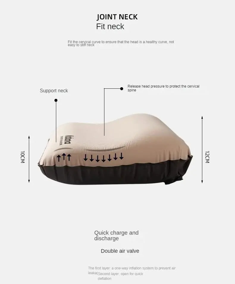 Black Automatic Inflatable 3D Outdoor Sponge Pillow - Portable Camping Travel Neck Cushion, Comfortable Air Mattress for Tent, Versatile Nap Pillow Wholesale Hub