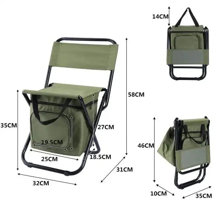 Green Portable 3-in-1 Folding Camping Chair with Storage Bag, Backrest, and Insulated Cooler for Outdoor Fishing, Hiking, and Picnics Wholesale Hub