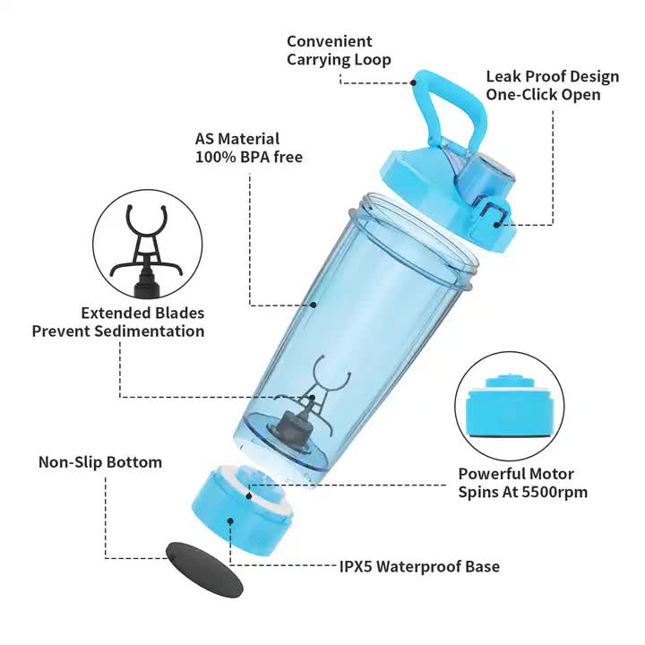 Pink Portable Electric Shaker Bottle without LED Light, 550ml Sports Protein Mixer Cup for Gym and Travel Wholesale Hub