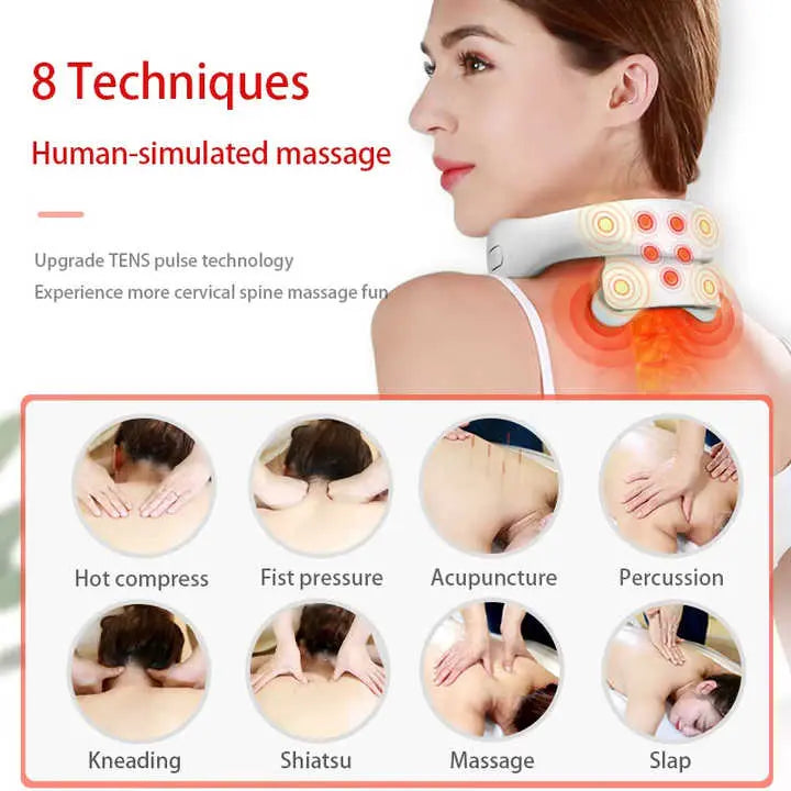 White Portable Electric Neck Massager – Intelligent Pulse Therapy with Heat and 4 Massage Heads Wholesale Hub