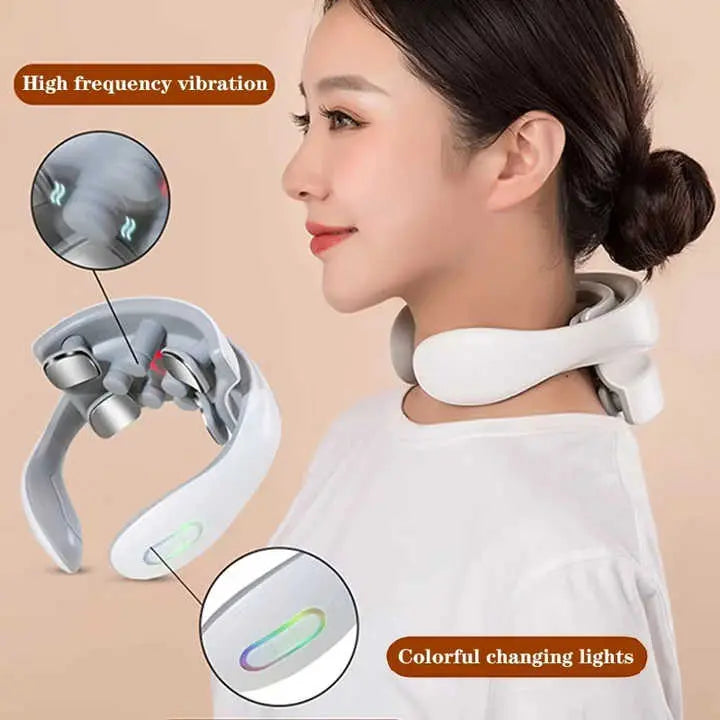 White Portable Electric Neck Massager – Intelligent Pulse Therapy with Heat and 4 Massage Heads Wholesale Hub
