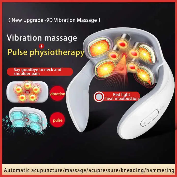 White Portable Electric Neck Massager – Intelligent Pulse Therapy with Heat and 4 Massage Heads Wholesale Hub