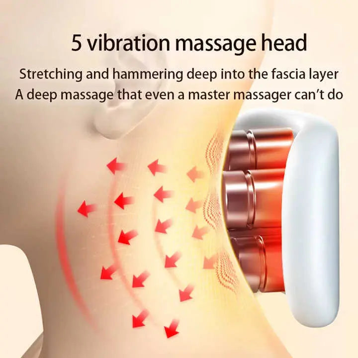 White Portable Electric Neck Massager – Intelligent Pulse Therapy with Heat and 4 Massage Heads Wholesale Hub