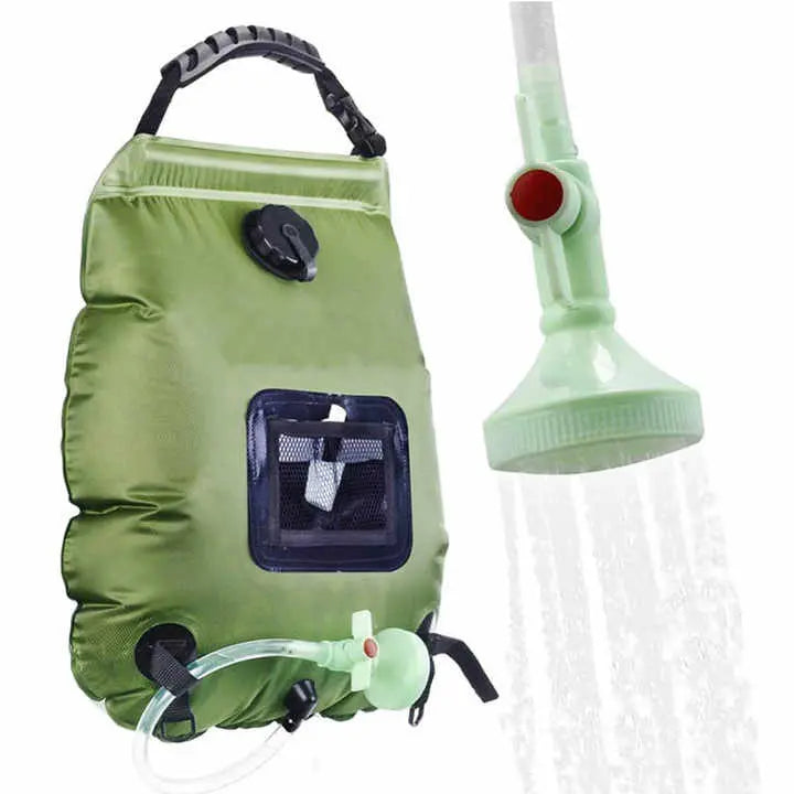 Green Portable Solar Camping Shower Bag, Foldable 20L Outdoor Water Storage Bag with Temperature Display for Easy Use Wholesale Hub