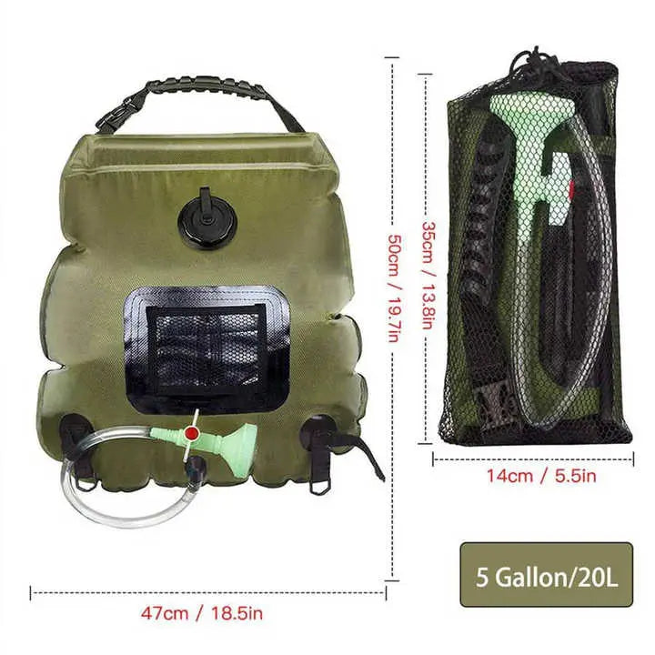 Green Portable Solar Camping Shower Bag, Foldable 20L Outdoor Water Storage Bag with Temperature Display for Easy Use Wholesale Hub