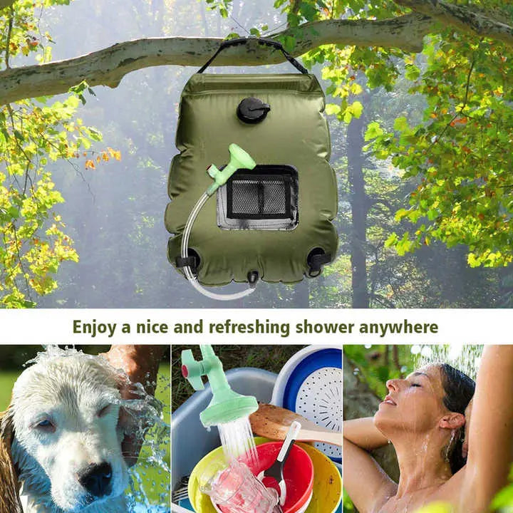 Green Portable Solar Camping Shower Bag, Foldable 20L Outdoor Water Storage Bag with Temperature Display for Easy Use Wholesale Hub