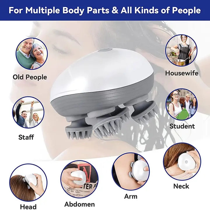 Green Mini Electric Head Massager - Portable 3D Massage Device, Waterproof, Multifunctional Relaxation & Pet Care, Rechargeable, 6 Techniques & 3 Modes, Compact Design Wholesale Hub