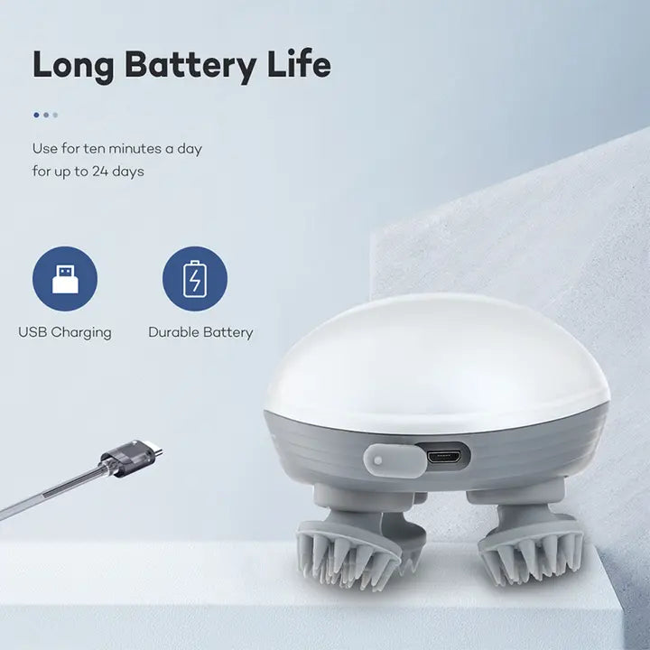 Green Mini Electric Head Massager - Portable 3D Massage Device, Waterproof, Multifunctional Relaxation & Pet Care, Rechargeable, 6 Techniques & 3 Modes, Compact Design Wholesale Hub