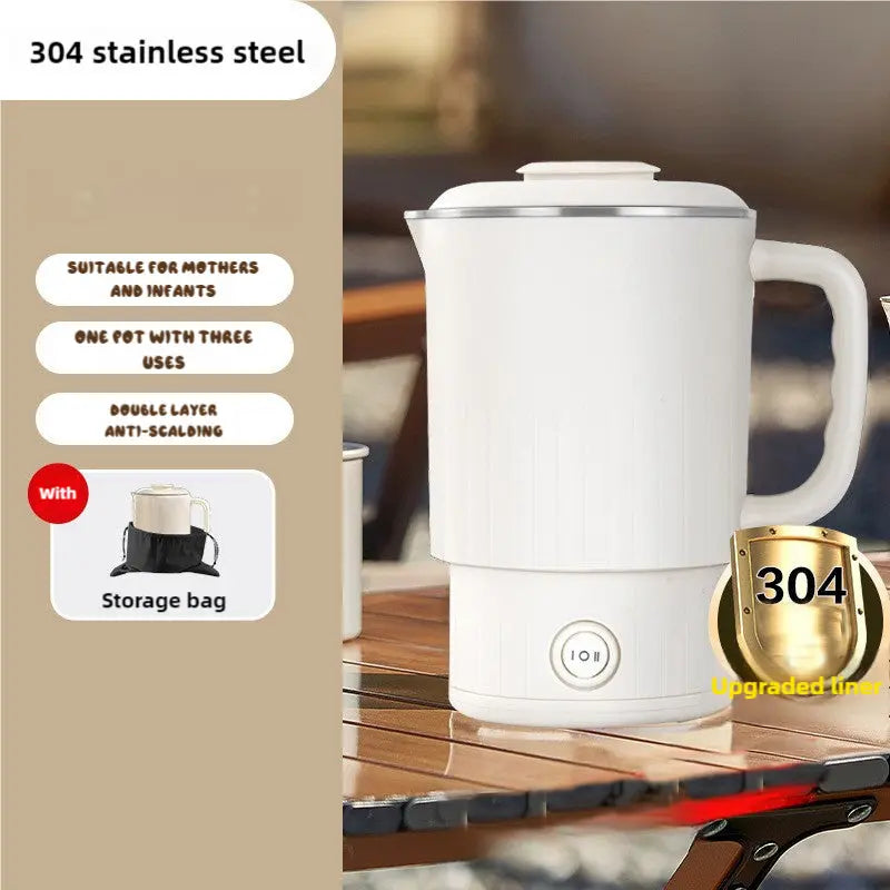 White Portable Foldable Travel Electric Kettle - 304 Stainless Steel Electric Water Boiler Wholesale Hub
