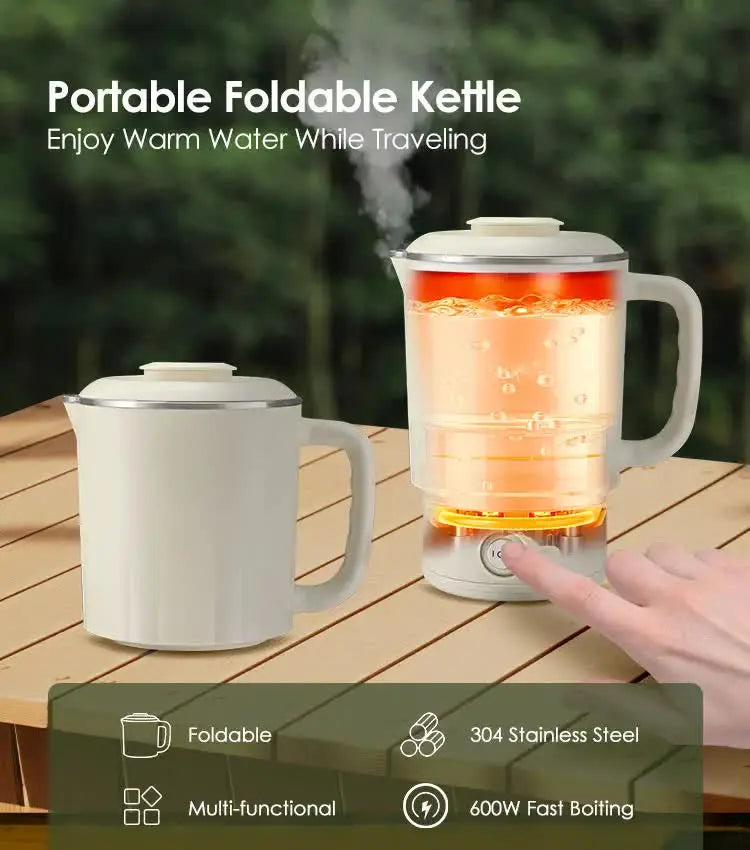 White Portable Foldable Travel Electric Kettle - 304 Stainless Steel Electric Water Boiler Wholesale Hub