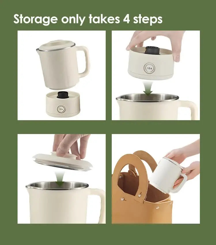 White Portable Foldable Travel Electric Kettle - 304 Stainless Steel Electric Water Boiler Wholesale Hub