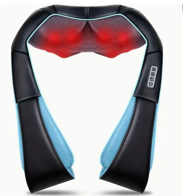 Blue Portable Kneading Neck and Shoulder Massager with Heat - Four-Button Design, USB Charging Wholesale Hub