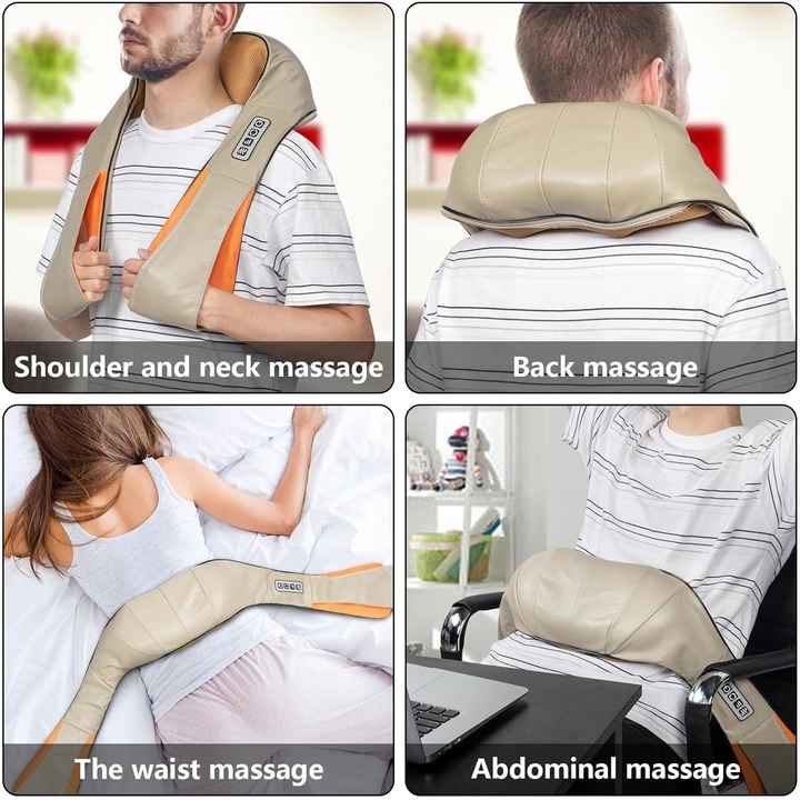 Blue Portable Kneading Neck and Shoulder Massager with Heat - Four-Button Design, USB Charging Wholesale Hub