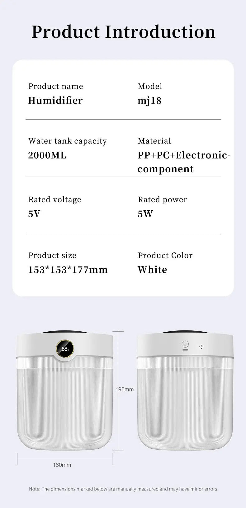 2000ML Large Capacity Humidifier with LED Display - Silent Cool Mist Air Humidifier for Home and Office Wholesale Hub