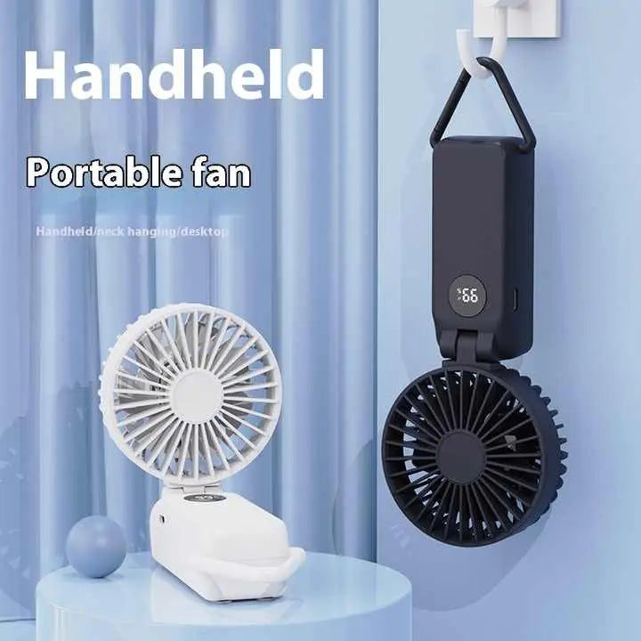 White Portable Handheld Fan with 2000mAh Battery - 3-in-1 Design for Desk, Handheld, and Hanging Use (Model Q3) Wholesale Hub
