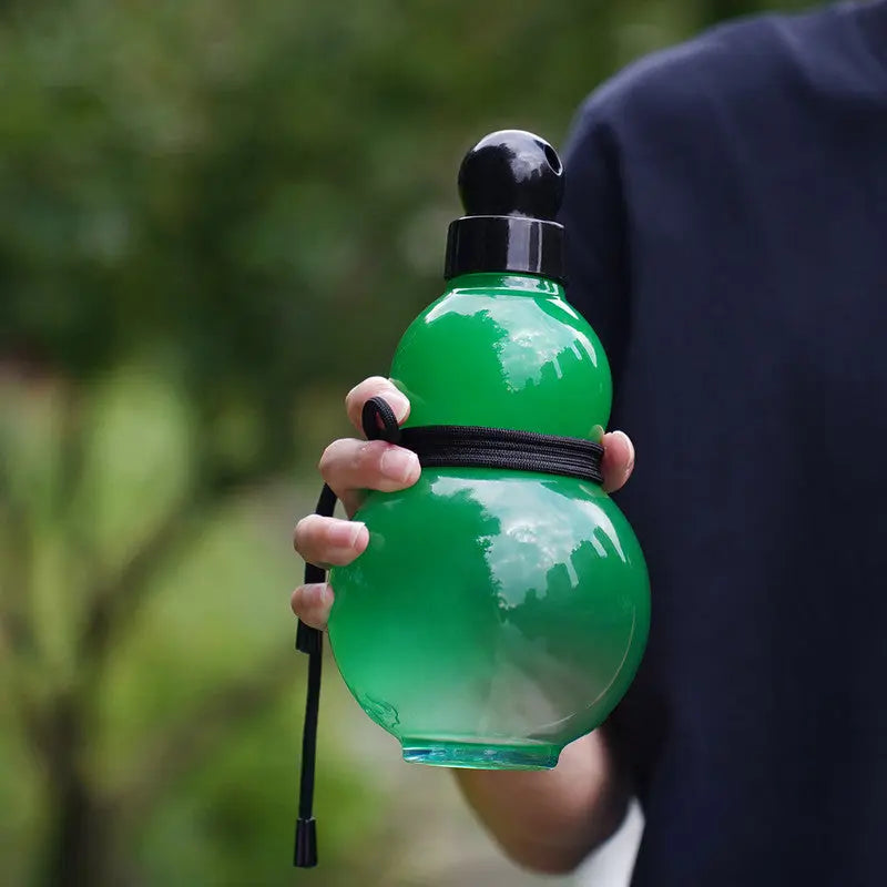 32oz Black Myth Wukong Inspired Gourd Water Plastic Green Bottle - Decorative Double-Layer Flask with Calligraphy and Accessories Wholesale Hub