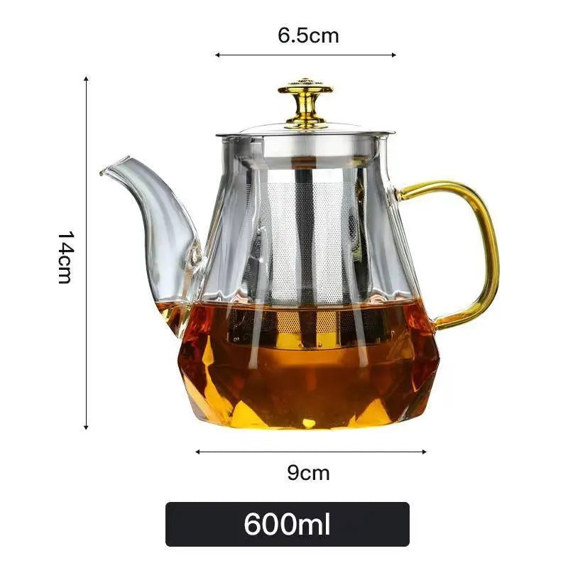 Elegant Glass Teapot with Gold Handle and Stainless Steel Infuser - 600ml Capacity Wholesale Hub