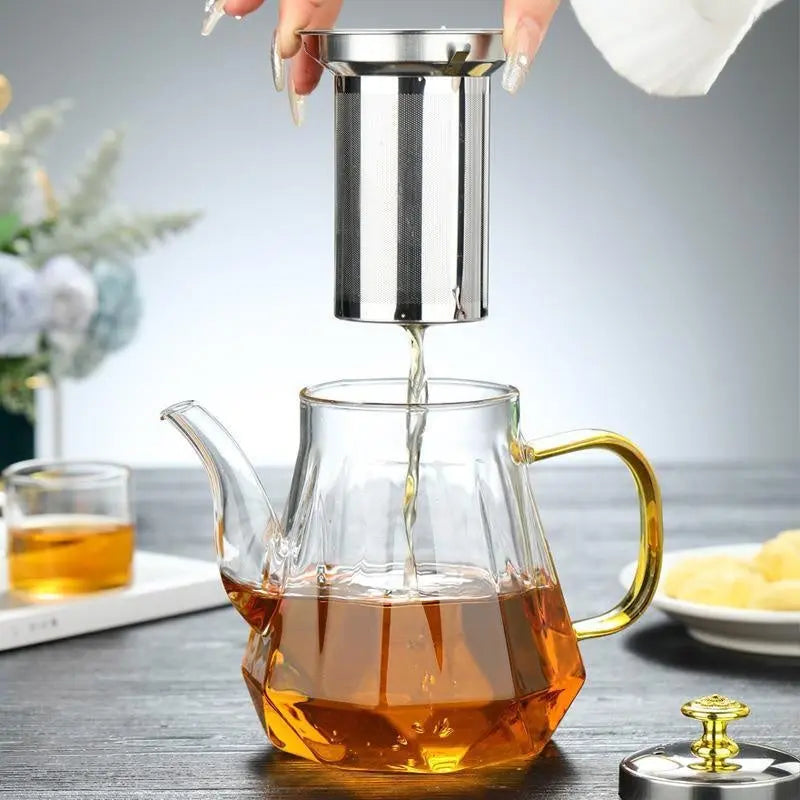 Elegant Glass Teapot with Gold Handle and Stainless Steel Infuser - 600ml Capacity Wholesale Hub