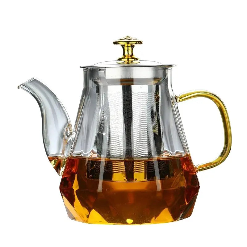 Elegant Glass Teapot with Gold Handle and Stainless Steel Infuser - 600ml Capacity Wholesale Hub
