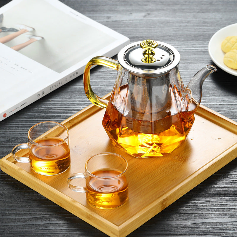 Elegant Glass Teapot with Gold Handle and Stainless Steel Infuser - 600ml Capacity Wholesale Hub