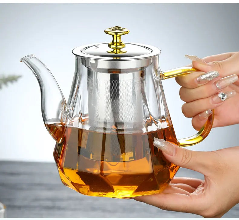 Elegant Glass Teapot with Gold Handle and Stainless Steel Infuser - 600ml Capacity Wholesale Hub