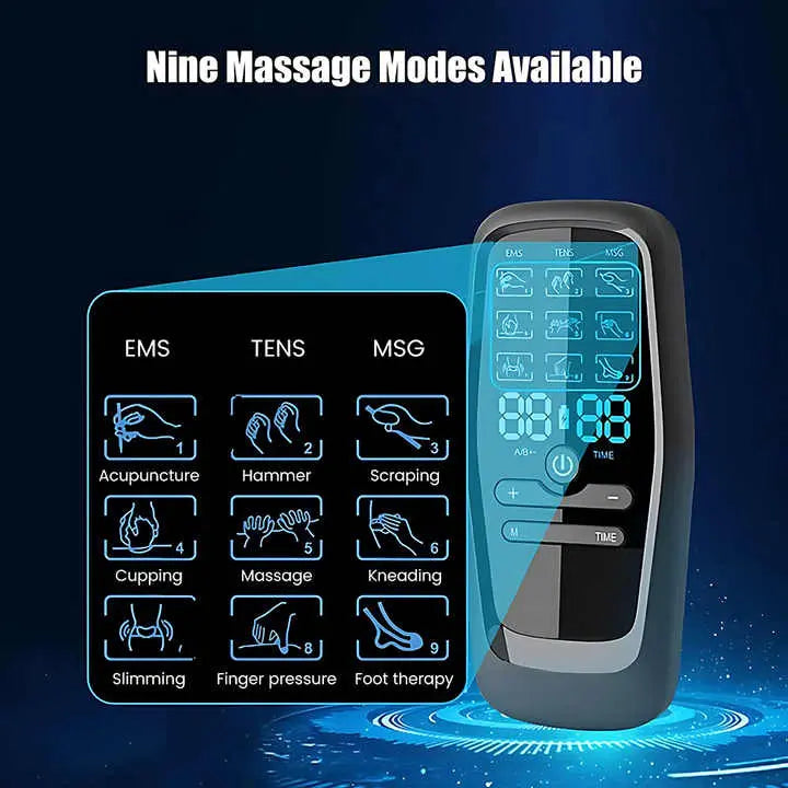 Dual Output EMS/TENS Massage Device with 9 Modes and Type-C Charging, (8 Adhesive Pads) Wholesale Hub
