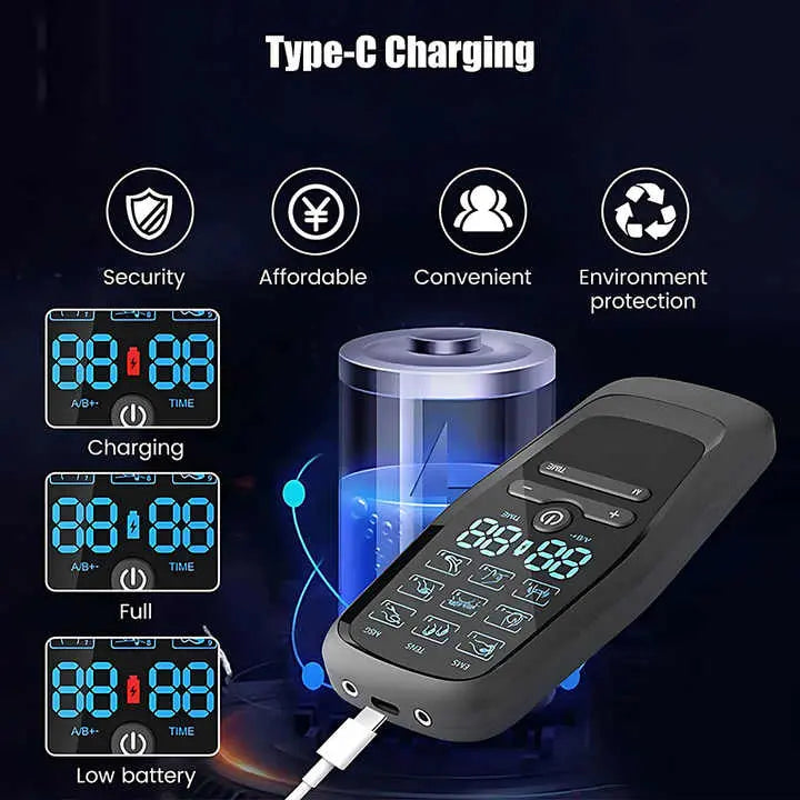 Dual Output EMS/TENS Massage Device with 9 Modes and Type-C Charging, (8 Adhesive Pads) Wholesale Hub