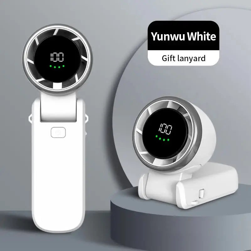 White Portable USB Rechargeable Handheld Fan with Digital Display Wholesale Hub