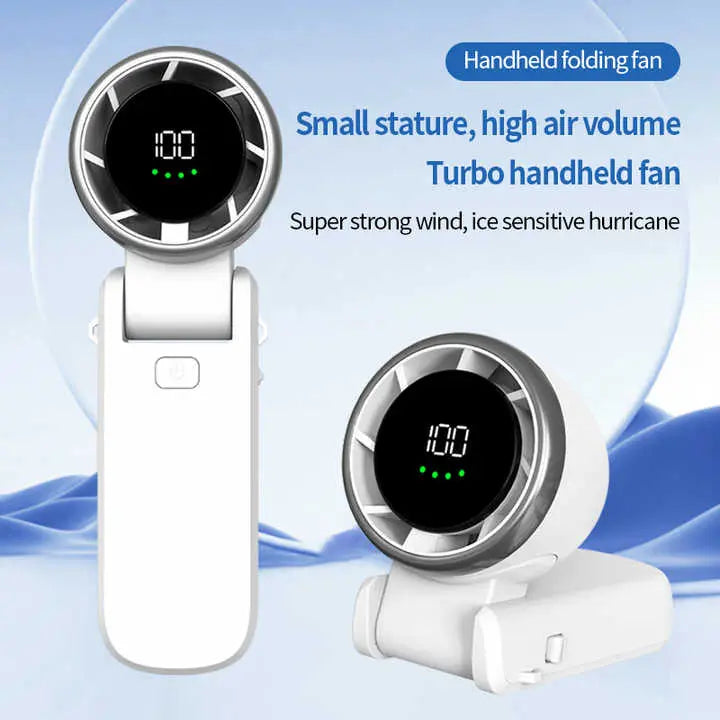 White Portable USB Rechargeable Handheld Fan with Digital Display Wholesale Hub