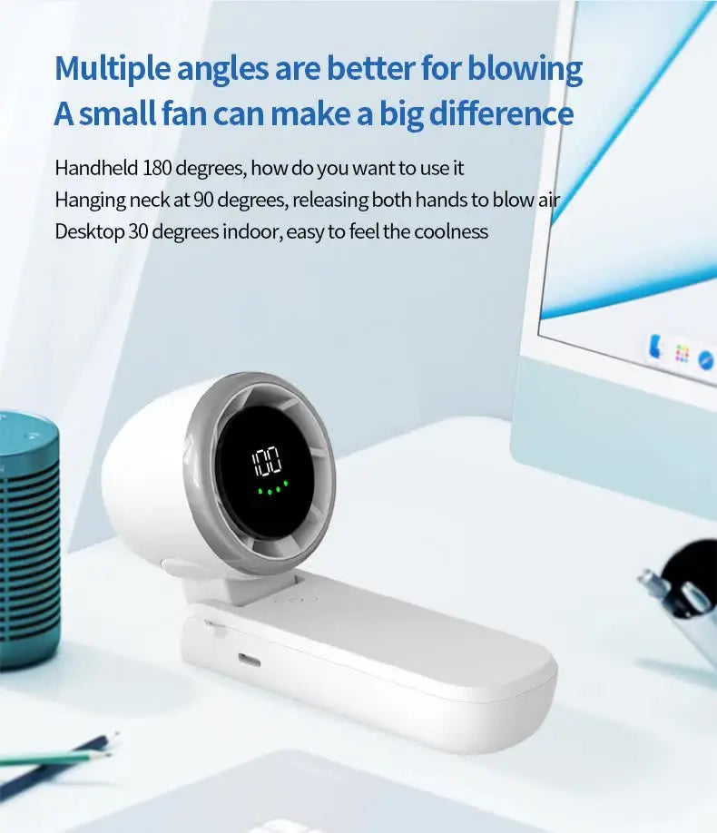 White Portable USB Rechargeable Handheld Fan with Digital Display Wholesale Hub