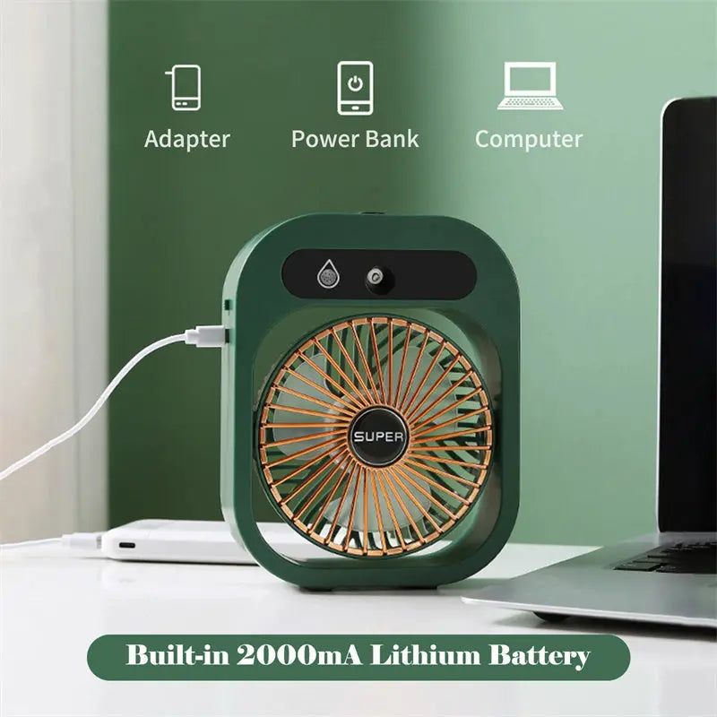 Portable USB Rechargeable Misting Fan – Compact Personal Fan with Cooling Spray - Green Colors Wholesale Hub