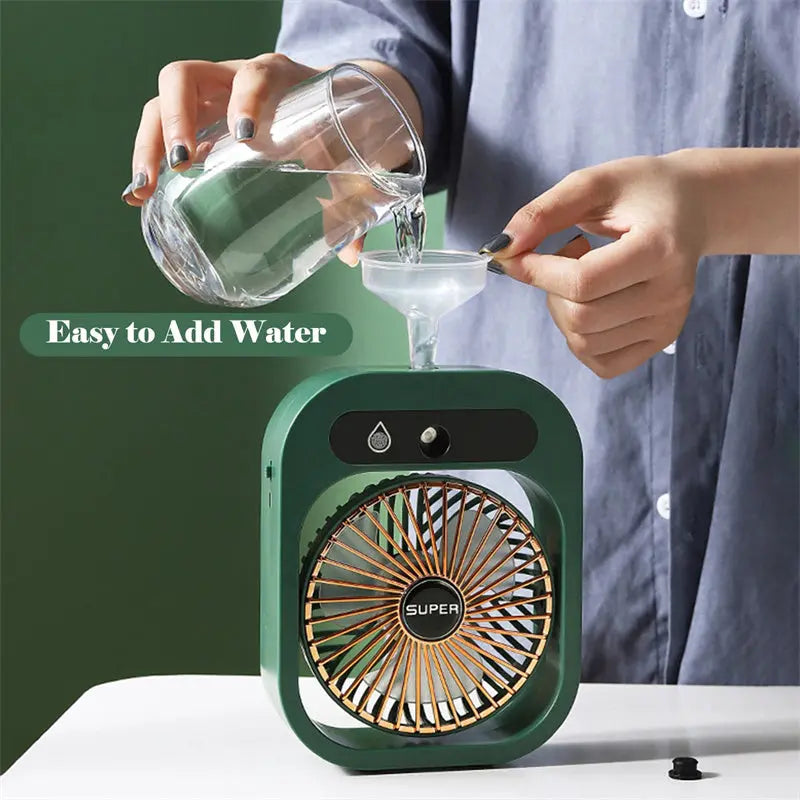 Portable USB Rechargeable Misting Fan – Compact Personal Fan with Cooling Spray - Green Colors Wholesale Hub