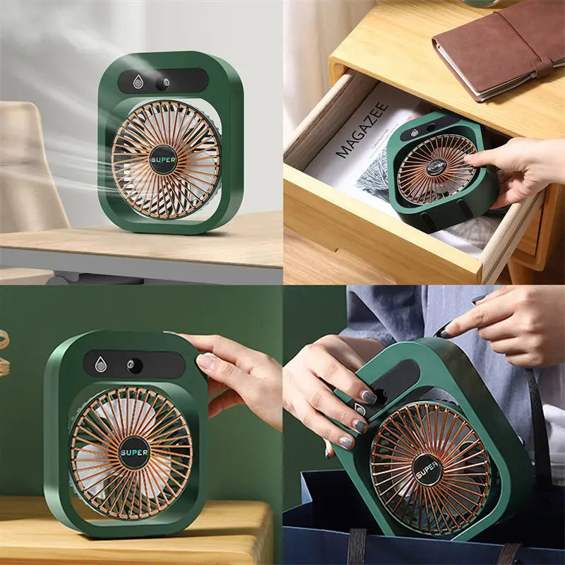 Portable USB Rechargeable Misting Fan – Compact Personal Fan with Cooling Spray - Green Colors Wholesale Hub
