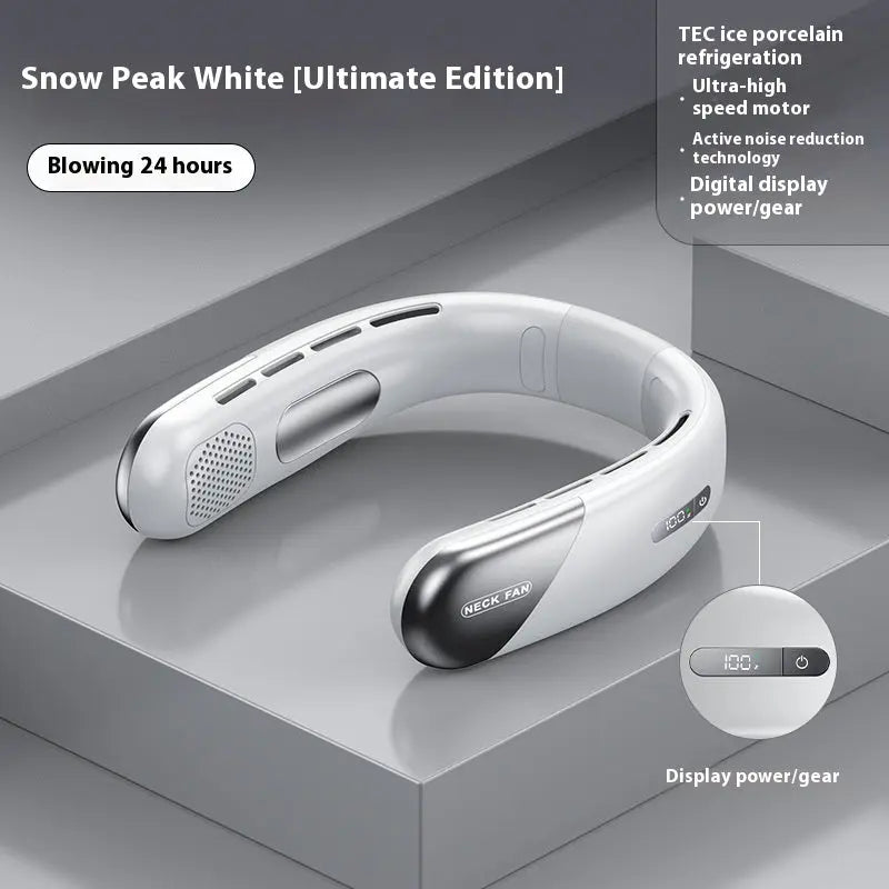 Digital Display Neck Fan - Rechargeable Portable Wearable Fan with Adjustable Speed- White 2400mAh Wholesale Hub