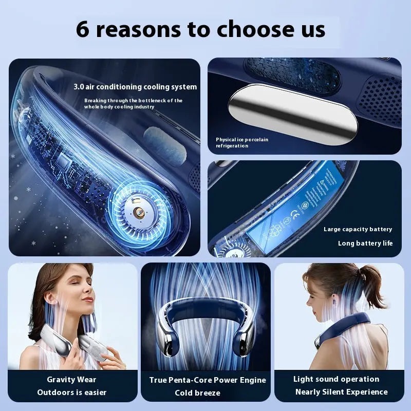 Digital Display Neck Fan - Rechargeable Portable Wearable Fan with Adjustable Speed- White 2400mAh Wholesale Hub