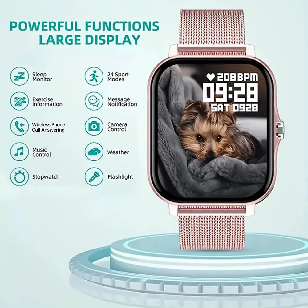 Gold Smart Fitness Watch with Large Display - 24 Sport Modes, Heart Rate Monitor & More Wholesale Hub