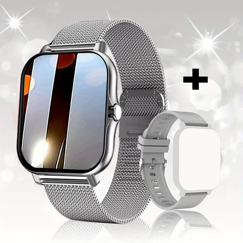 Steel Bracelet With Silicone Strap Silver Smart Fitness Watch with Large Display - 24 Sport Modes, Heart Rate Monitor & More Wholesale Hub