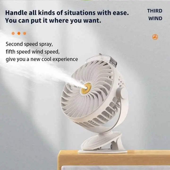 Black Portable Clip-On Mist Fan - Rechargeable Cooling Fan with Adjustable Spray Modes Wholesale Hub