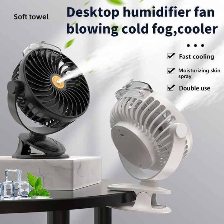 Black Portable Clip-On Mist Fan - Rechargeable Cooling Fan with Adjustable Spray Modes Wholesale Hub