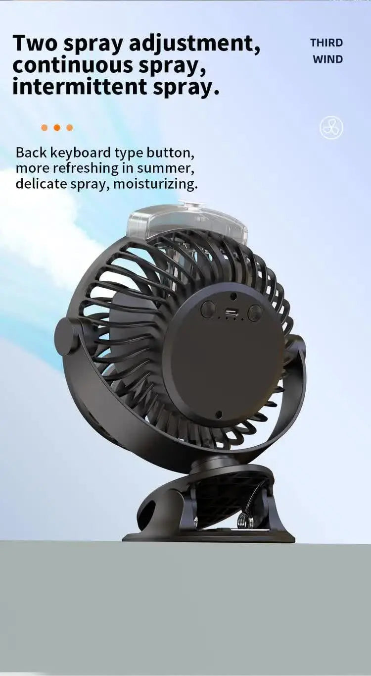 Black Portable Clip-On Mist Fan - Rechargeable Cooling Fan with Adjustable Spray Modes Wholesale Hub