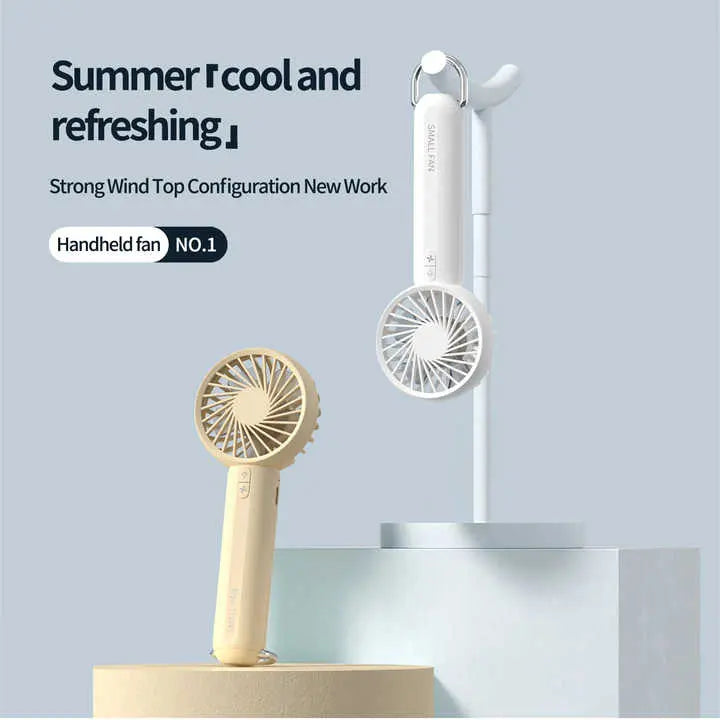 White Mini Handheld Rechargeable Fan - Portable USB-Powered Cooling with Keyring Wholesale Hub
