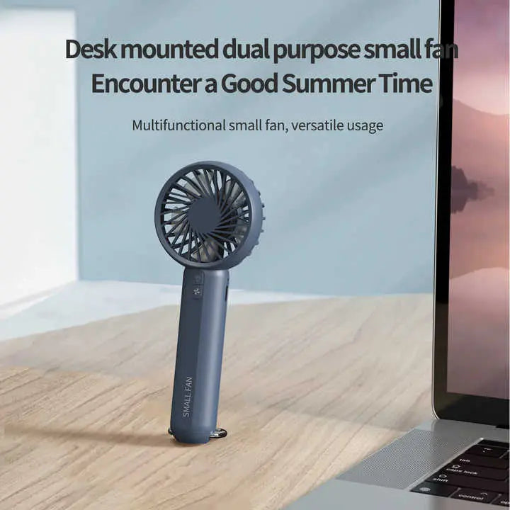 White Mini Handheld Rechargeable Fan - Portable USB-Powered Cooling with Keyring Wholesale Hub
