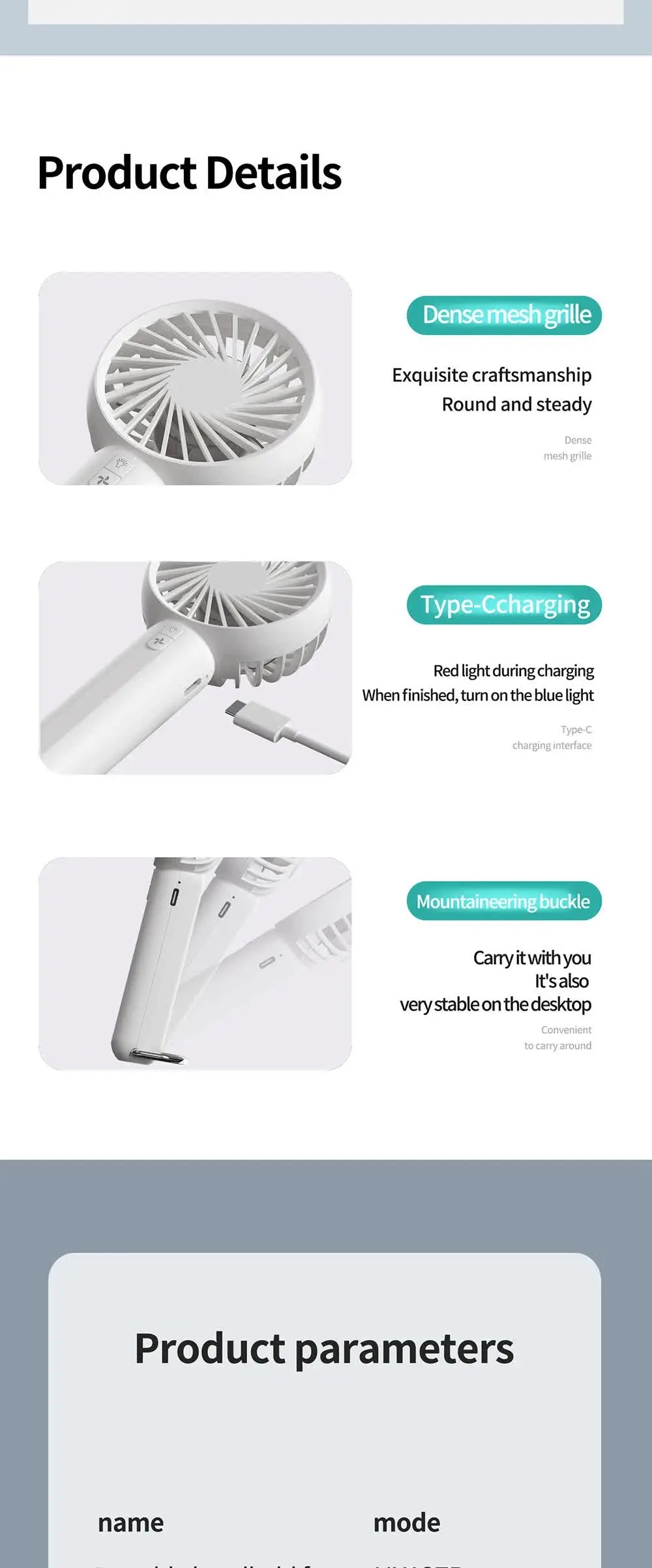White Mini Handheld Rechargeable Fan - Portable USB-Powered Cooling with Keyring Wholesale Hub